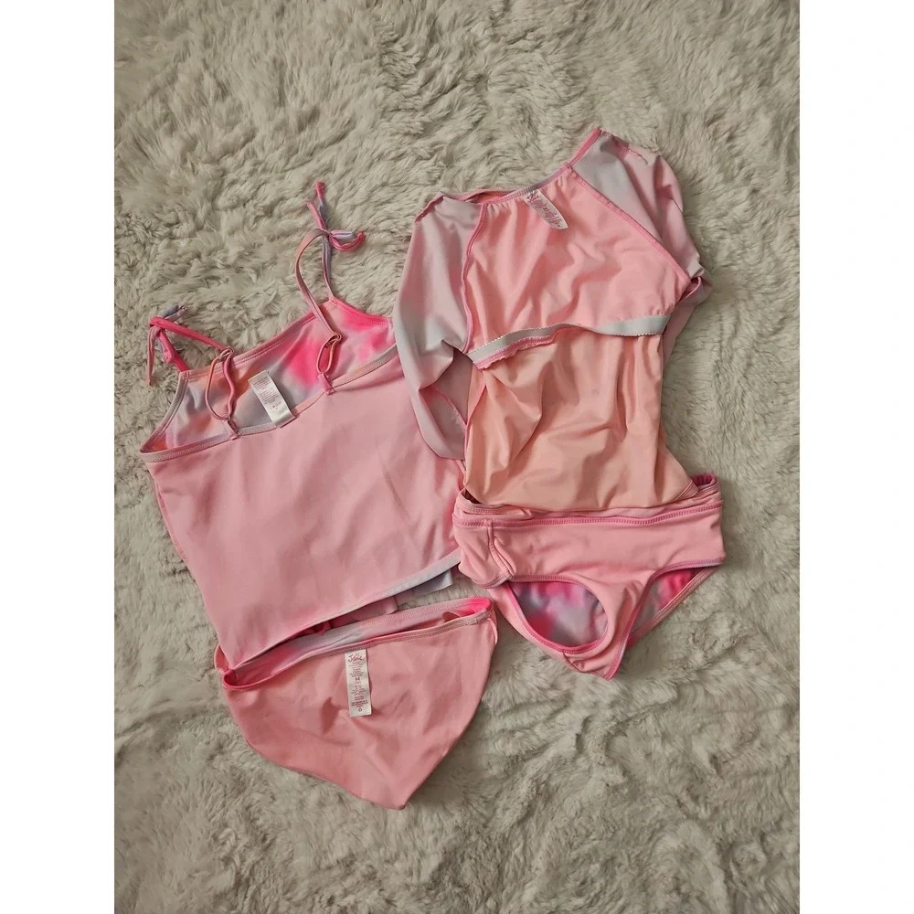 Justice Girls Swimsuit Lot Size M 10 Rash Guard Tankini 4 Pc Mix Match Tie Dye